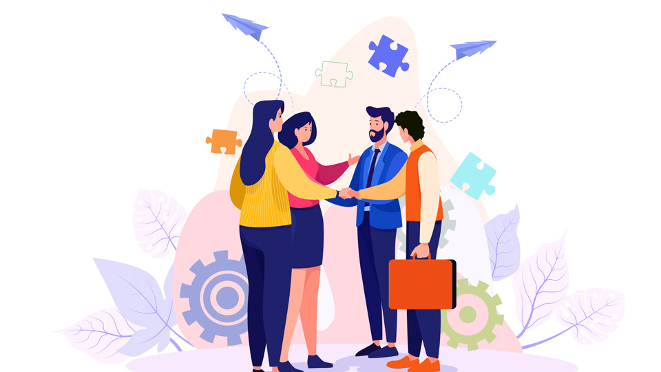 Team of business people celebrate success in work collaboration together