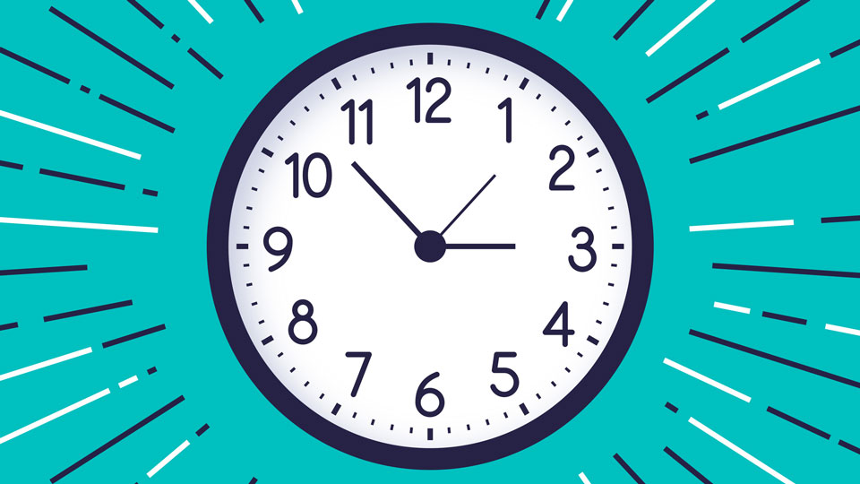 Black and white animation of a clock. 