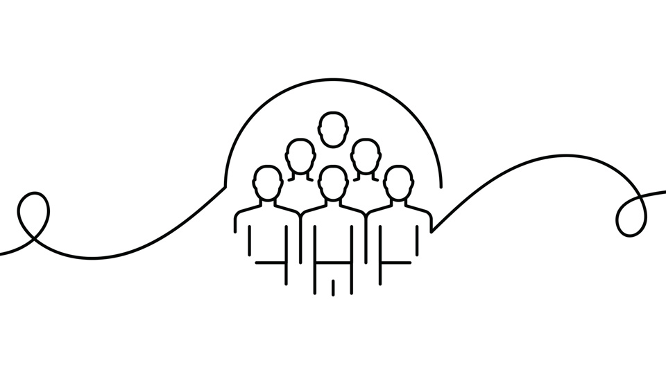 The pencil line of a group of people 