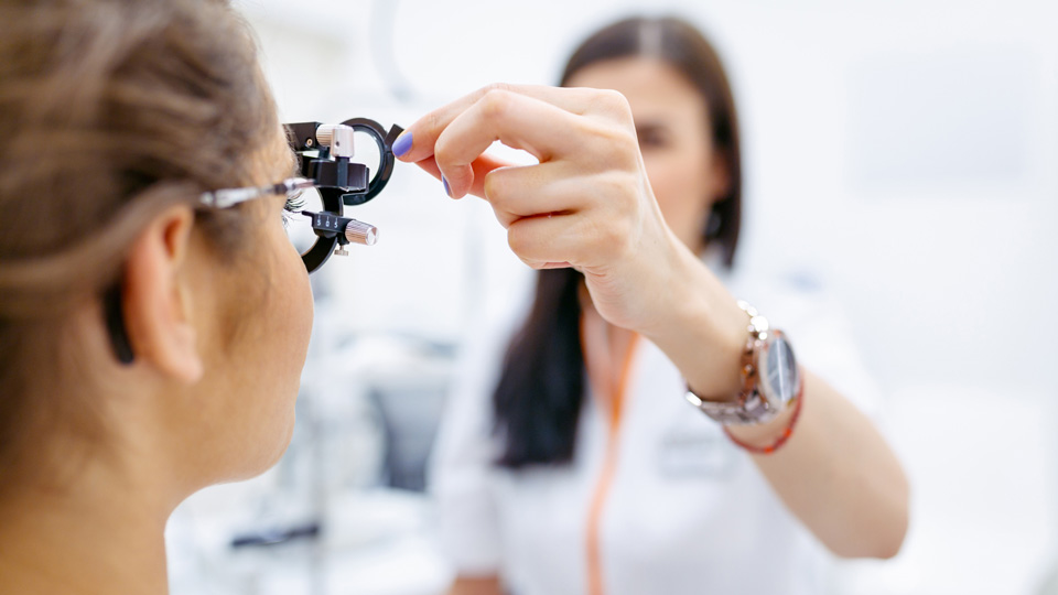 A patient receives an eye test