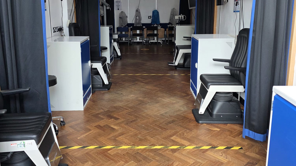 The flooring at the Aston University optometry department 109 clinic