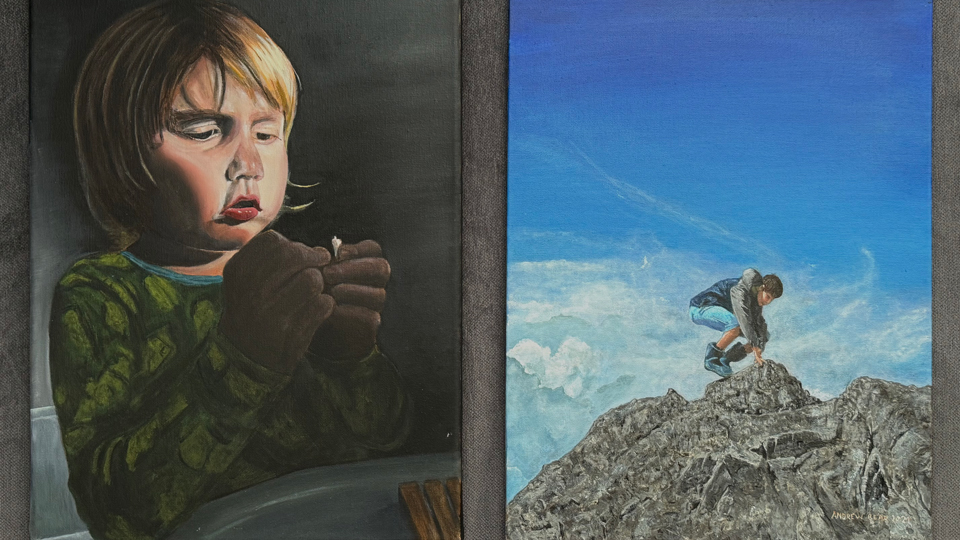 Oil painting of Andrew Read’s youngest son squeezing soap