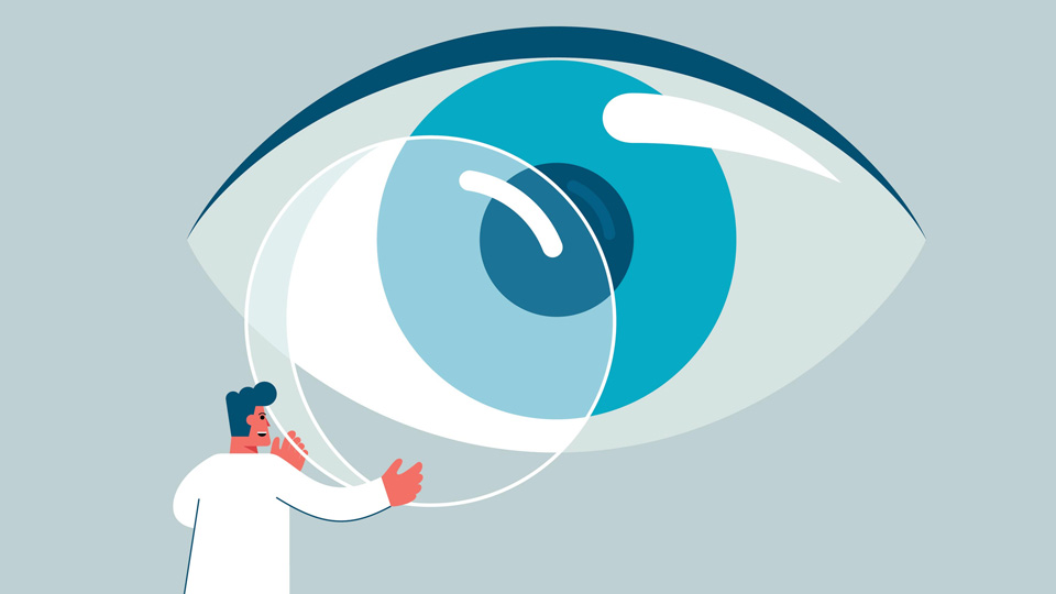 Illustration of a person holding a contact lens