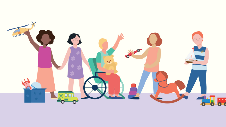 Illustration of five children playing together