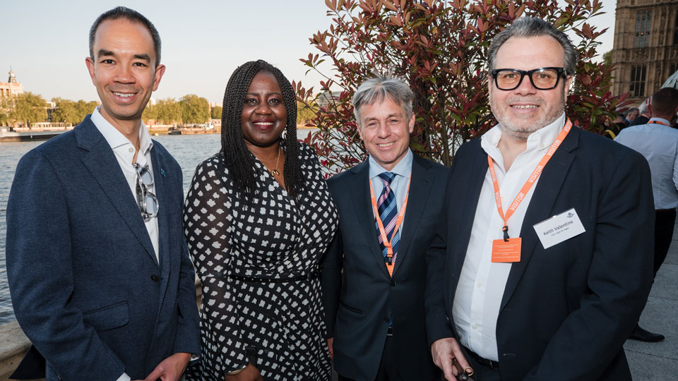 Chris Yiu, director of public policy at Meta, Marsha de Cordova MP, Be My Eyes CEO and chairman, Mike Buckley, and Fight for Sight chief executive, Keith Valentine, at Vis-Ability 2025