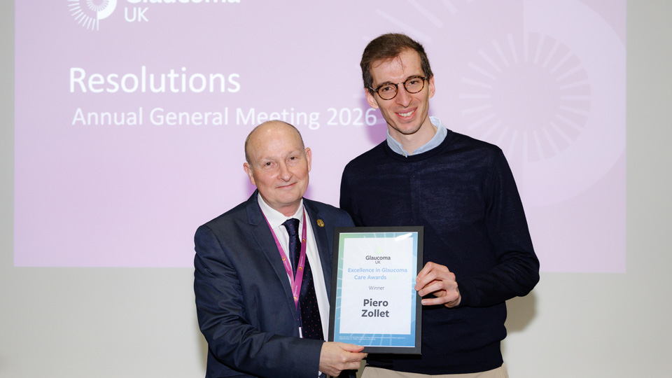 Glaucoma UK chair Professor Anthony King and Dr Piero Zollet at the 2026 Glaucoma UK Annual General Meeting