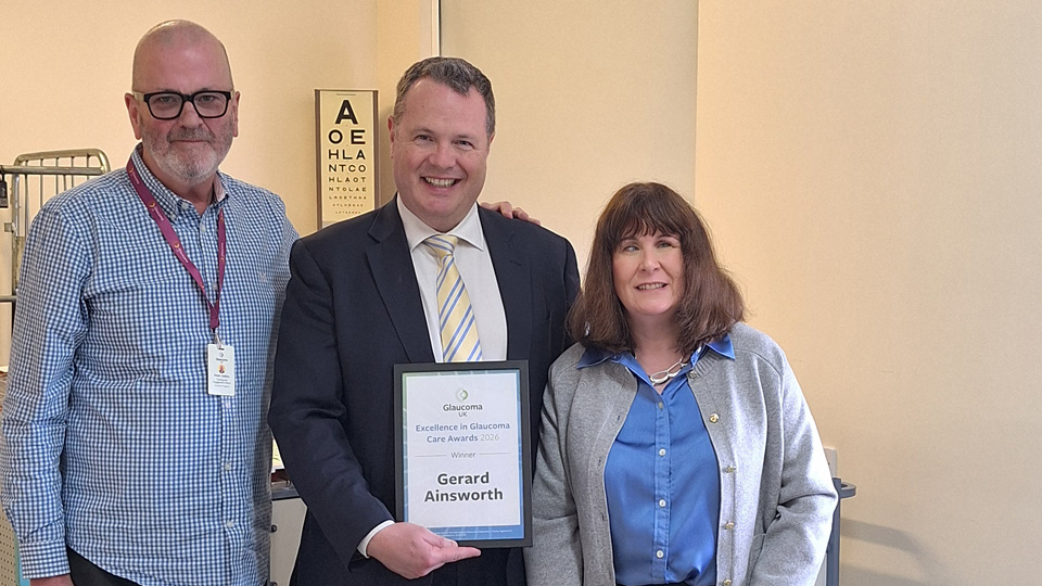 Peter Holton Glaucoma UK, Mr Gerard Ainsworth, nominator Jayne and guide dog