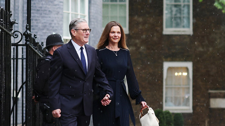 Prime Minister Keir Starmer and his wife, Victoria, leave Number 10 Downing Street to attend the King’s Speech