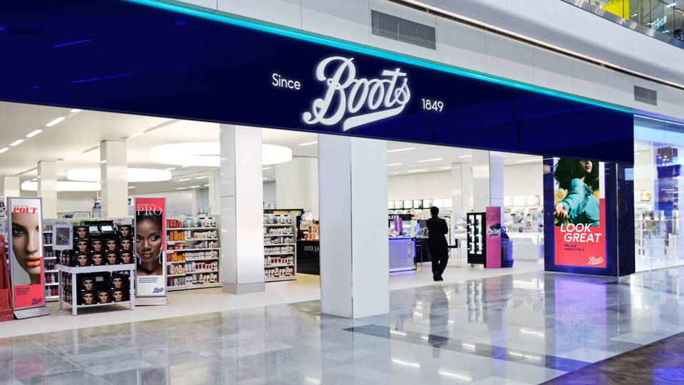 The store front of Boots inside of a shopping centre