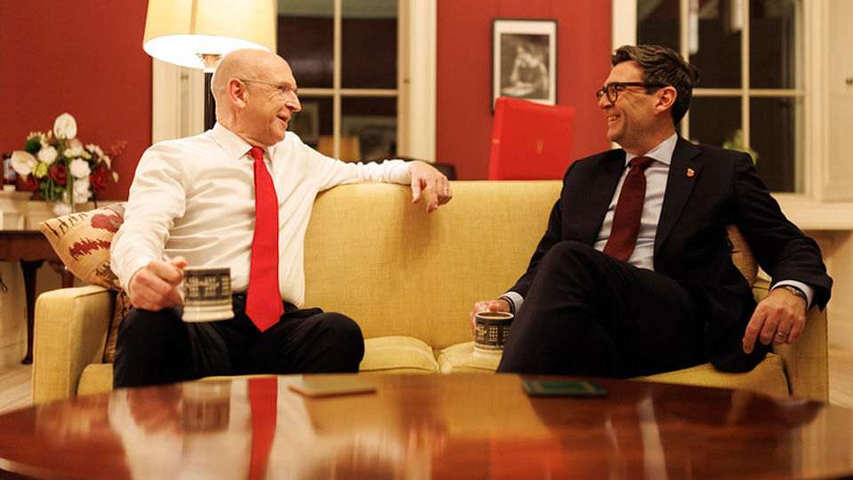 Prime Minister Andy Burnham Budget meeting with John Healey, Chancellor of the Exchequer in 10 Downing Street