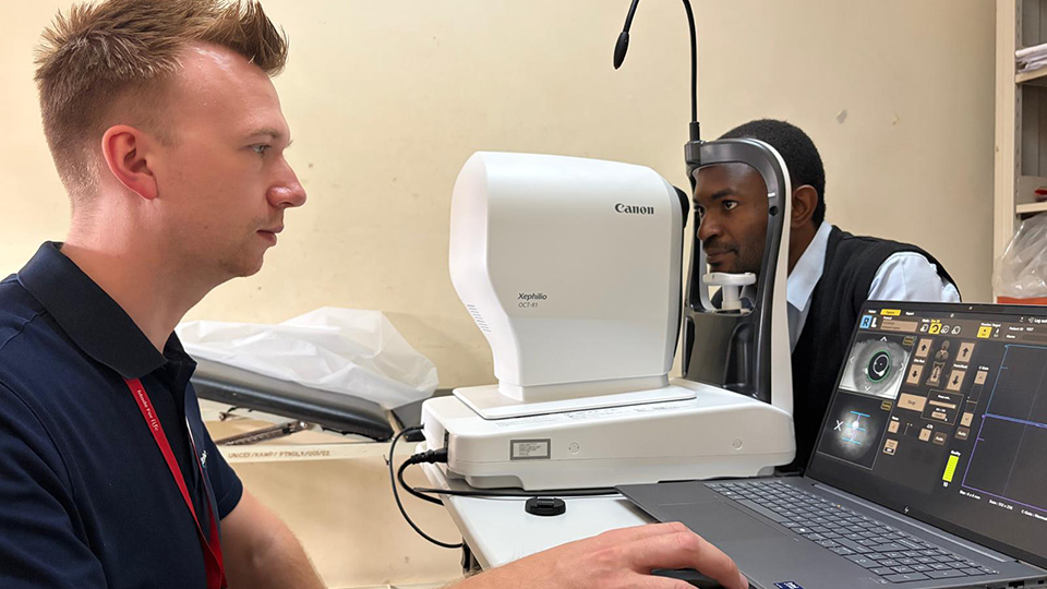 Joe Blamire training with patients 