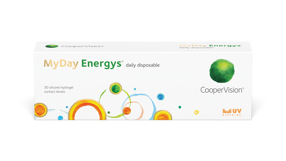 A contact lens pack branded as CooperVision MyDay Energys