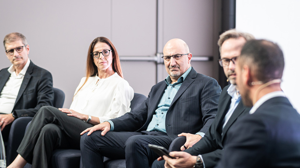 A panel of speakers at the Shamir Beyond Performance event, including Yagen Moshe, Bruno Decreton, Dana Gotthilf-Nezri, Julien Febreau and Luca Trimigno