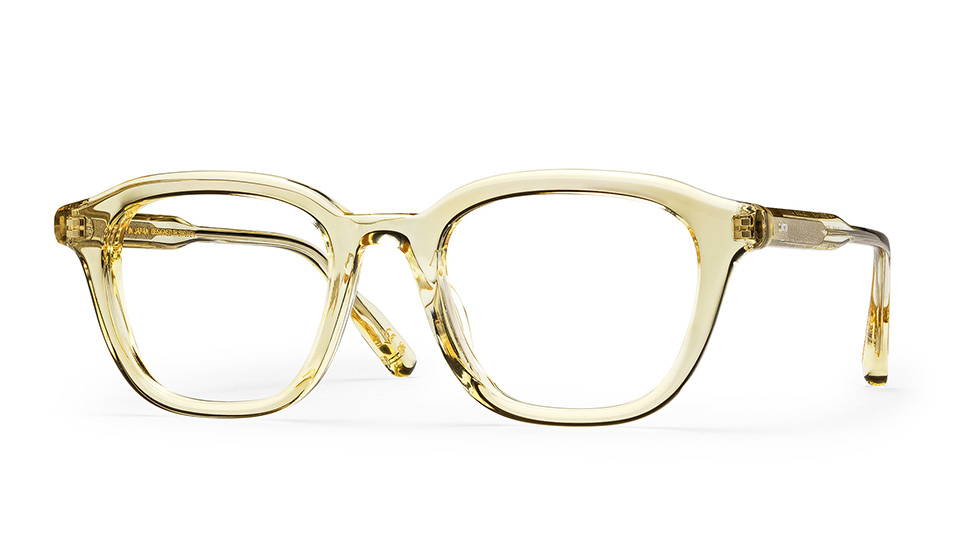 A pair of pale yellow eyewear in a translucent acetate