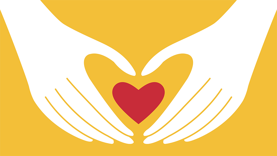 Illustration of two hands surrounding a heart 