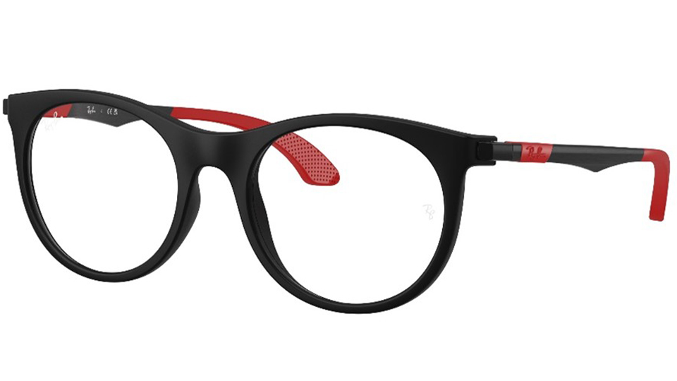A black frame with red end tips and logo