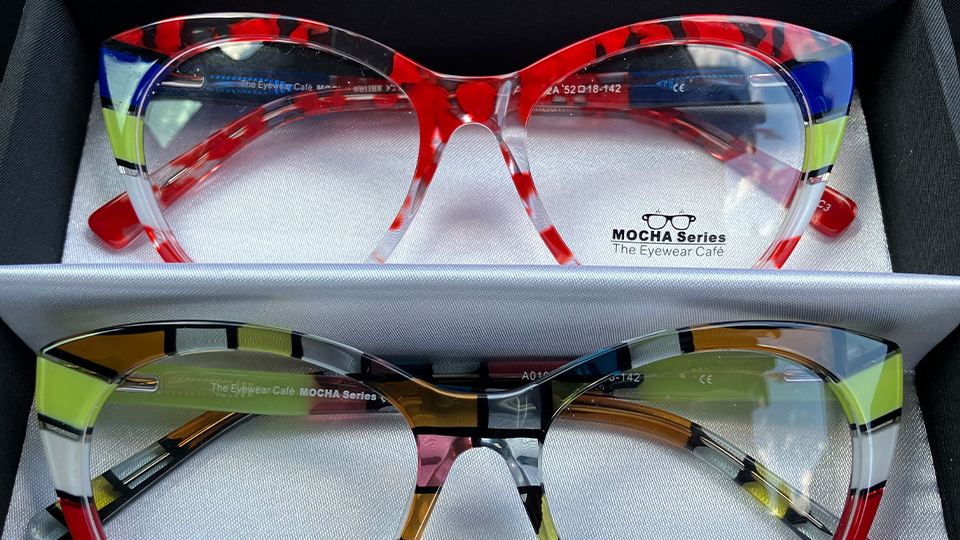A colourful frame in its case