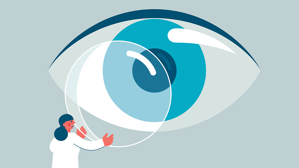 Illustration of a person and a contact lens