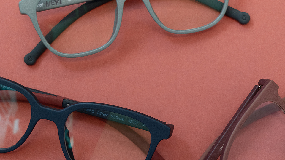 Three matte frames in red blue and greyteal