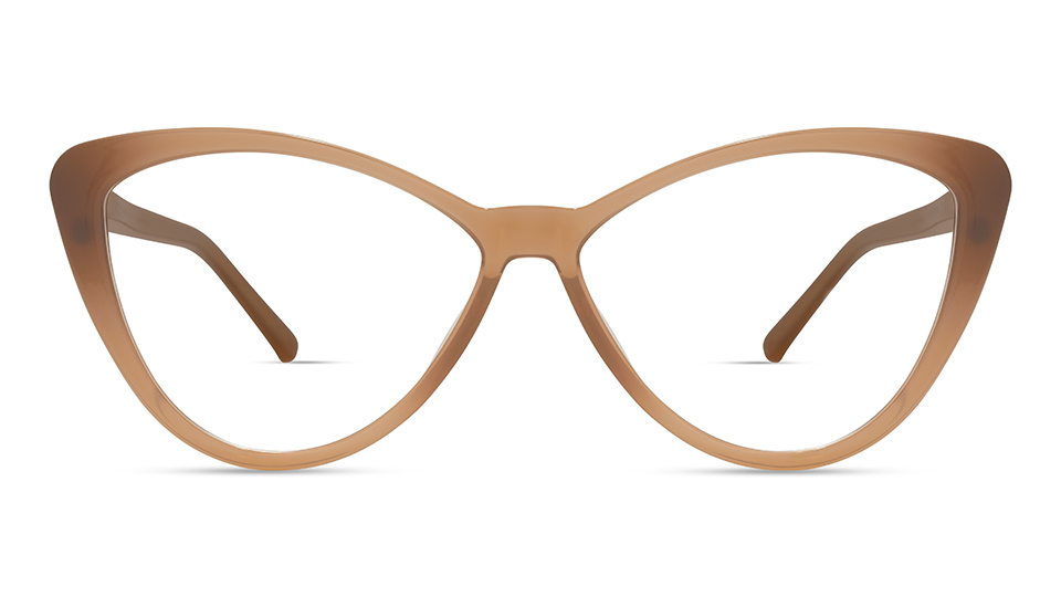 A pair of cat’s eye spectacles in a pale coffee-coloured brown