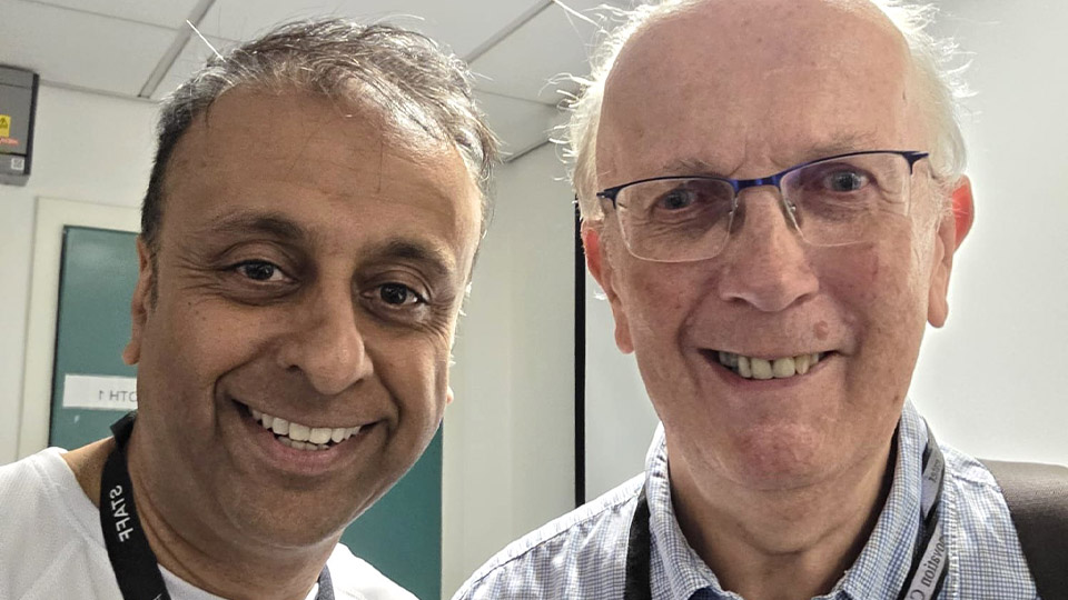 Dr Colin Fowler at an event in 2026 with Professor Shehzad Naroo