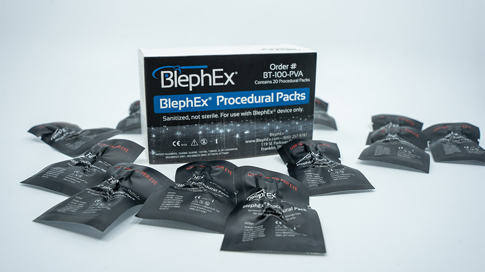 A box of BlephEx packs surrounded by individual packs