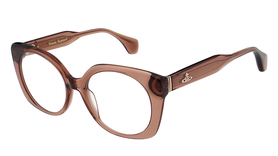 Brown upswept cat’s eye style glasses