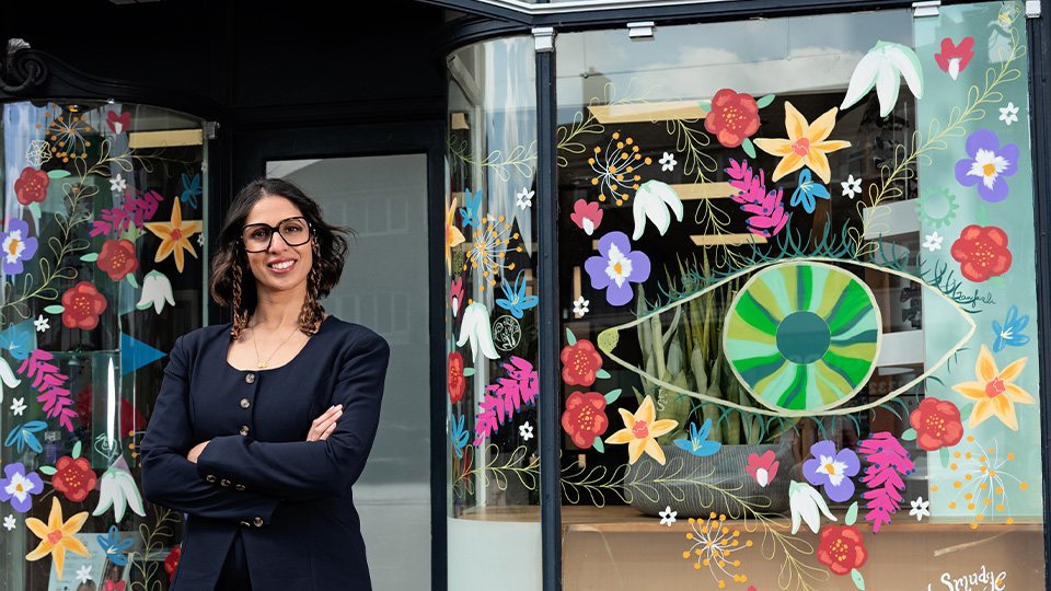 Davina Dosanjh outside of Richard Petrie Optometrists