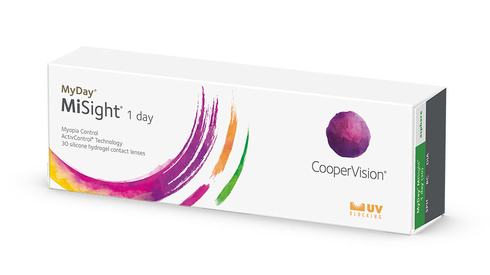 A pack of contact lenses branded as MyDay MiSight 1 day