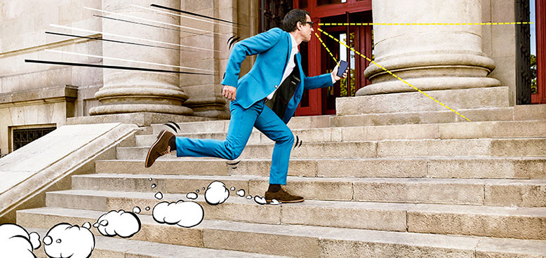 Man running up the stairs