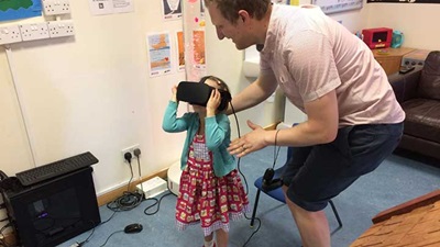 Specsavers virtual reality headset in children's hospital