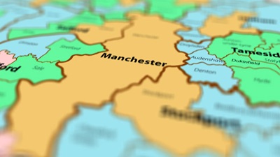 Map of the UK which highlights Manchester