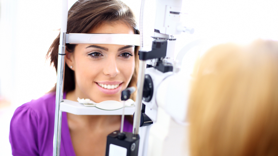 Lady having a sight test