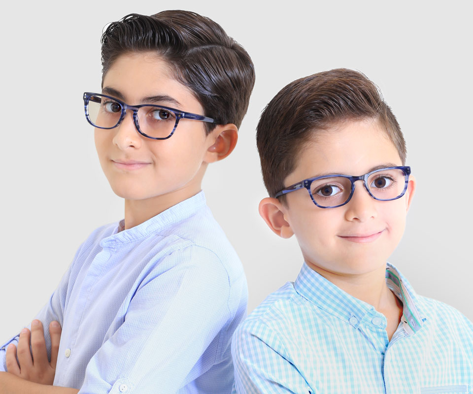 Two boys wearing glasses