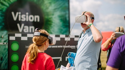 Vision Van patients use virtual reality headsets