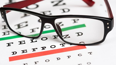 Eye test chart and glasses