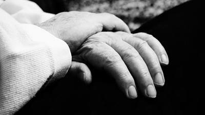 Black and white image of hands