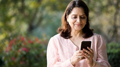 woman looking at phone