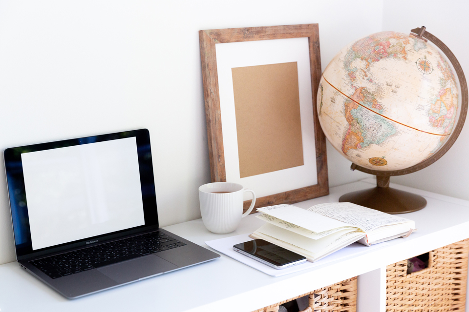 globe and laptop