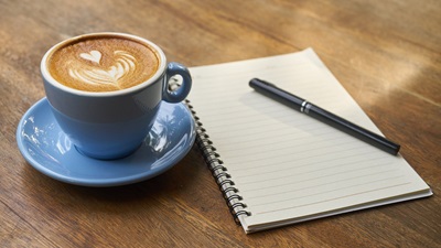 coffee pen and paper