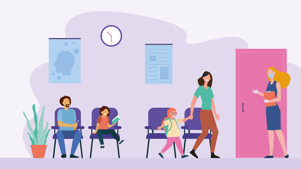 People in waiting room illustration 