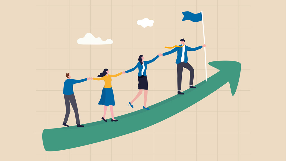 people standing on arrow animation