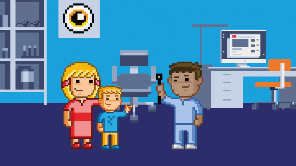 Three small children in a computer skill animation 