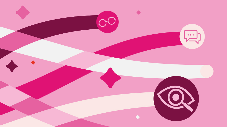 Graphic of eye related icons in different shades of pink