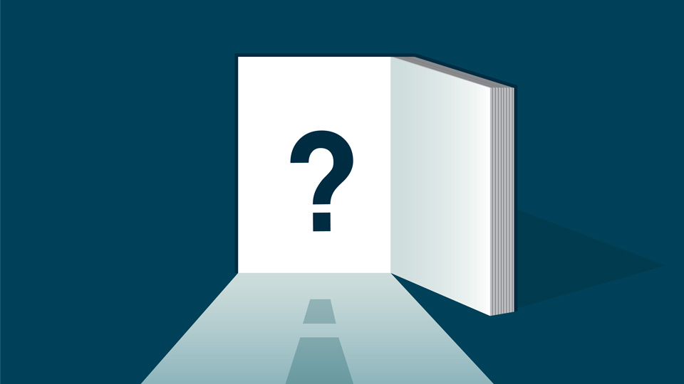 An illustration of a door open to a question mark 