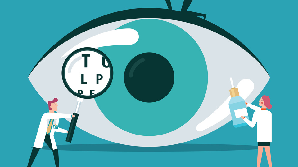 Illustration on people looking at an eye