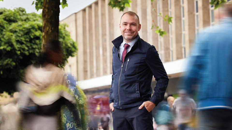 Matthew standing in the high street