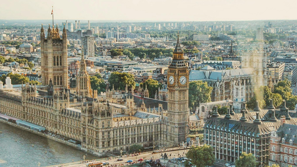 Birds eye view of the Houses of Parliament in London 