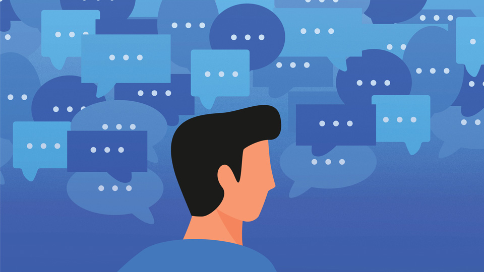 head and blue speech bubbles
