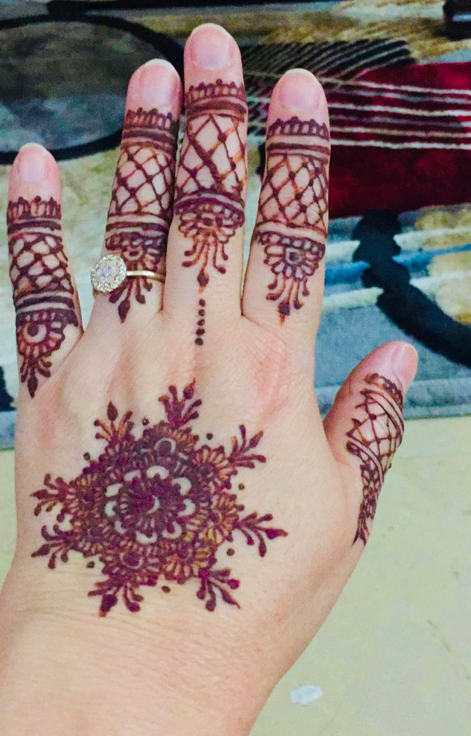 Decorative henna hand painting.